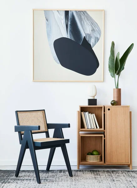 Composición Moderna Del Interior Sala Estar Con Diseño Silla Negra — Foto de Stock