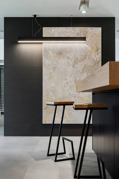 Elegant Modern Kitchen Interior Kitchen Island Bar Stools Creative Wall — Stock Photo, Image