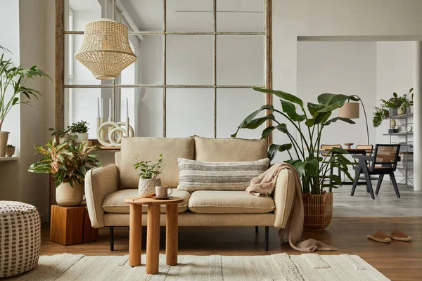 Elegant Living Room Interior Design Beige Modern Sofa Coffee Table — Stock Photo, Image