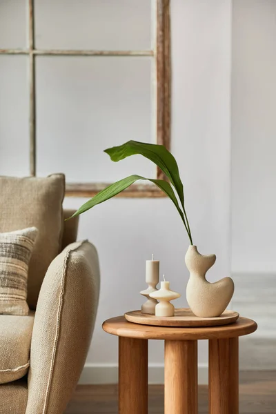 Komposisi Minimalis Modern Ruang Tamu Interior Rincian Vas Kreatif Meja — Stok Foto