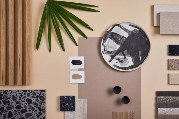 Creatieve Platte Lay Compositie Van Interieur Ontwerper Architect Moodboard Textiel — Stockfoto