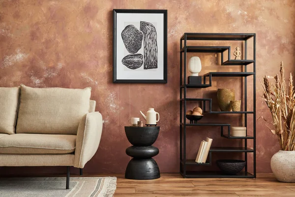 현대적 거실의 스타일적 포스터 프레임 액세서리를 만들어 창조적 집짓기 템플릿 — 스톡 사진