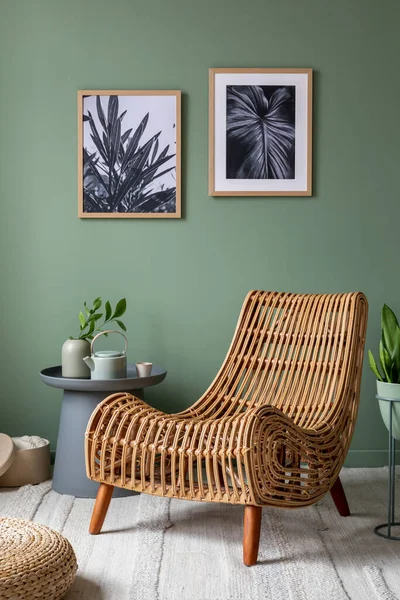 Stijlvolle Compositie Van Slaapkamer Modern Glamour Interieur Met Fauteuil Grijze — Stockfoto