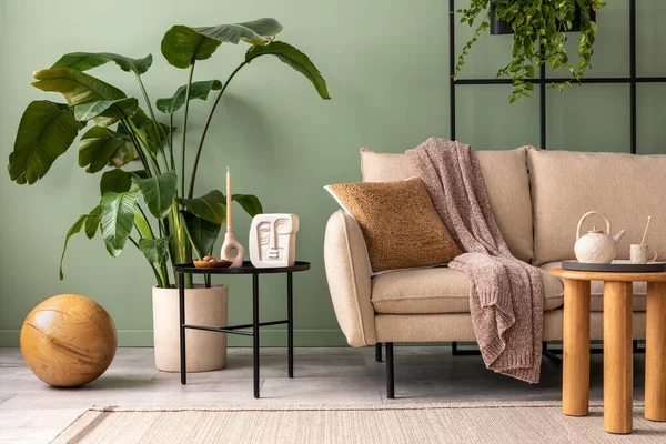 Stylish Composition Living Room Interior Design Beige Sofa Coffee Table — Photo