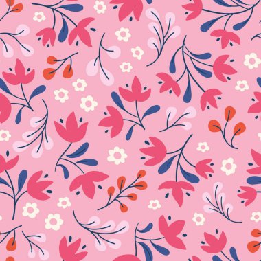 Flower pattern background. Vector floral seamless repeat design element.