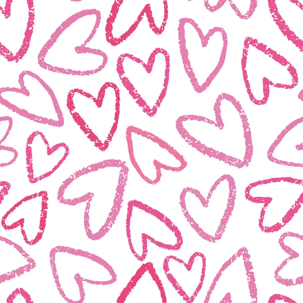 Серцевий візерунок фону. Милий векторний безшовний дизайн візерунка для повторення червоних і рожевих рук намальованих текстурованих любовних сердець . — стоковий вектор