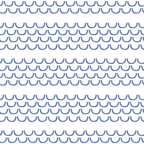 Abstrakter, welliger Streifenmustervektor. Nahtlose Wiederholung handgezeichneter bunter Doodle-Meereswellen in Blau und Weiß. — Stockvektor