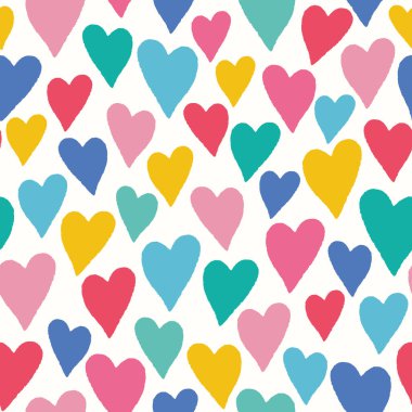 Kalp zemin düzeni. Elin kusursuz tekrarı. Renkli aşk kalpleri çizilmiş.. 
