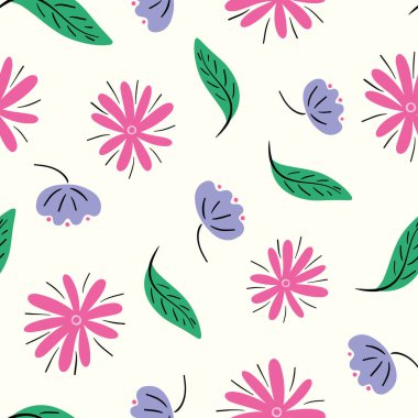Çiçek desenli arka plan vektör sınırı. Moda olmayan el yapımı çiçek ve yaprakların tasarım sancağı. 