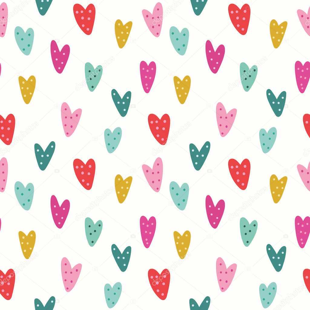 Heart pattern background. Cute vector seamless repeat pattern design of textured hand drawn love hearts. Cute Valentine design resource. Vector illustration