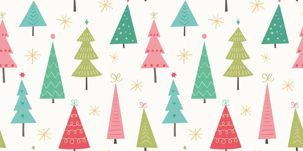 Weihnachtsbaum Muster Hintergrund Border Vektor Nahtlose Wiederholung Der Von Hand — Stockvektor