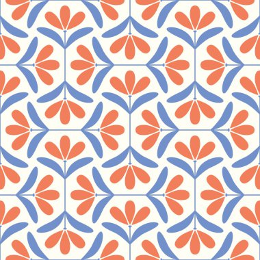 Mavi ve turuncu çiçekli vektör deseni. Oldukça fayans etkisi kusursuz tekrar tasarım arkaplanı. 