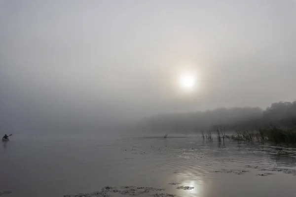 Мистический Пейзаж Рассвете Рано Утром Туман Реке Прекрасный Рассвет Летом — стоковое фото