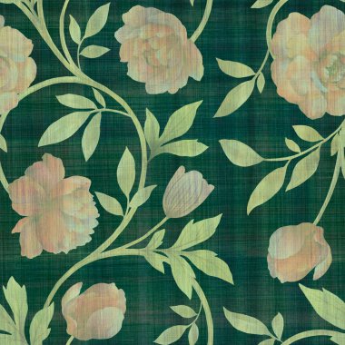 Çiçek ve yapraklardan soyut bir arkaplan. Karışık medya, kusursuz botanik desen. Dijital işlemde suluboya. Tasarım, duvar kağıdı, ambalaj kağıdı, baskı, kumaş.