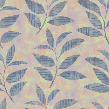 Yapraklardan soyut arkaplan. Karışık medya, kusursuz botanik desen. Dijital işlemde suluboya. Tasarım, duvar kağıdı, ambalaj kağıdı, baskı, kumaş.