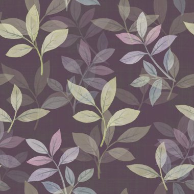 Botanik kusursuz desen. Soyut bir arkaplanda bir süs içinde toplanmış zarif yapraklar. Tasarım, duvar kağıdı, kumaş, baskı, yapıştırma kitabı için dekoratif yaprak süslemesi.