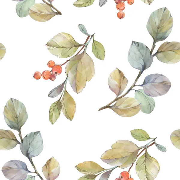 Бесшовный Ботанический Рисунок Абстрактном Фоне Листья Окрашены Акварель Обработаны Цифровом — стоковое фото