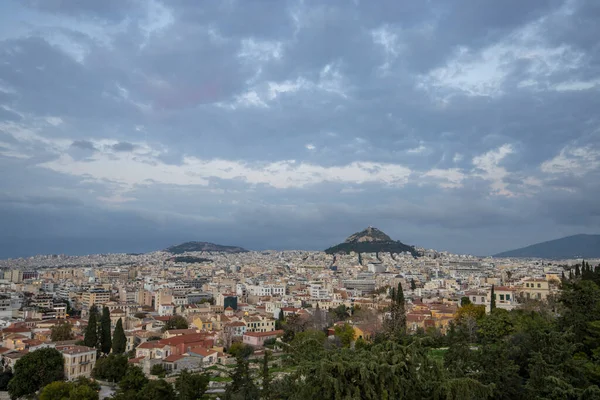 Blick Auf Die Stadt Athen November 2021 Abendliche Landschaft Blauer — Stockfoto