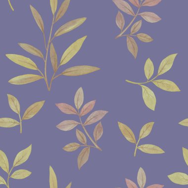 Kusursuz botanik desen. Kağıt üzerine çizilmiş suluboya yapraklar ve dizayn için bir süs haline getirilmiş.