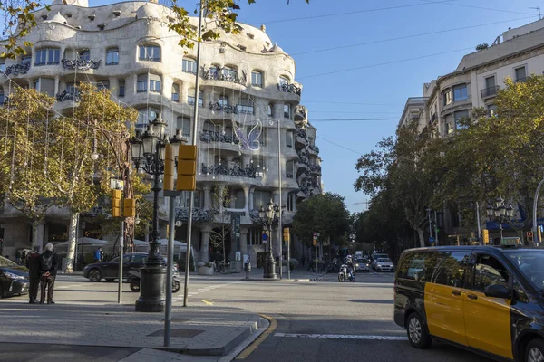 Passeig Gracia Barcelona Spanien Dezember 2021 Verkehr Morgen — Stockfoto