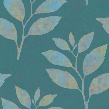 Yapraklı soyut dal izleri tekrar eden kusursuz desenleri harmanlıyor. Suluboya desenli dijital el çizimi. Karışık medya sanatı. Tekstil dekorasyonu ve tasarım ve hatıra defteri için sonsuz motif