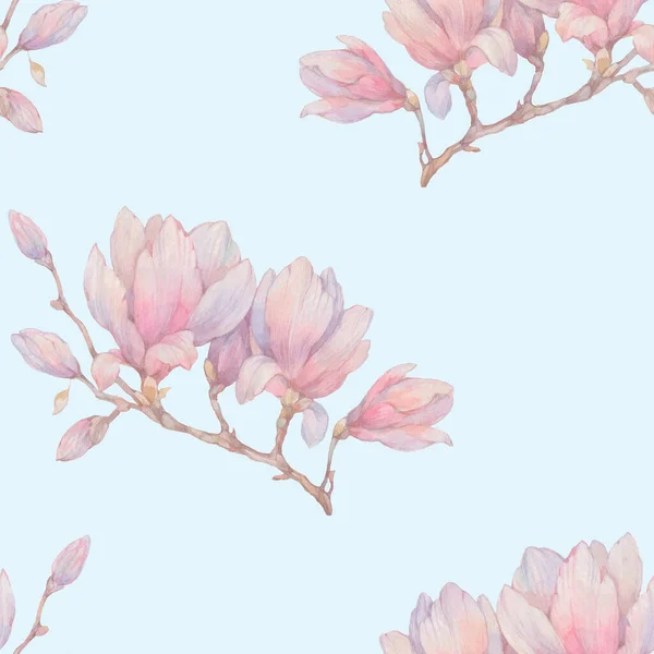 Απρόσκοπτη Μορφή Από Λουλούδια Μανόλιας Υδατογραφία Εικονογράφηση Για Σχεδιασμό Έτοιμο — Φωτογραφία Αρχείου