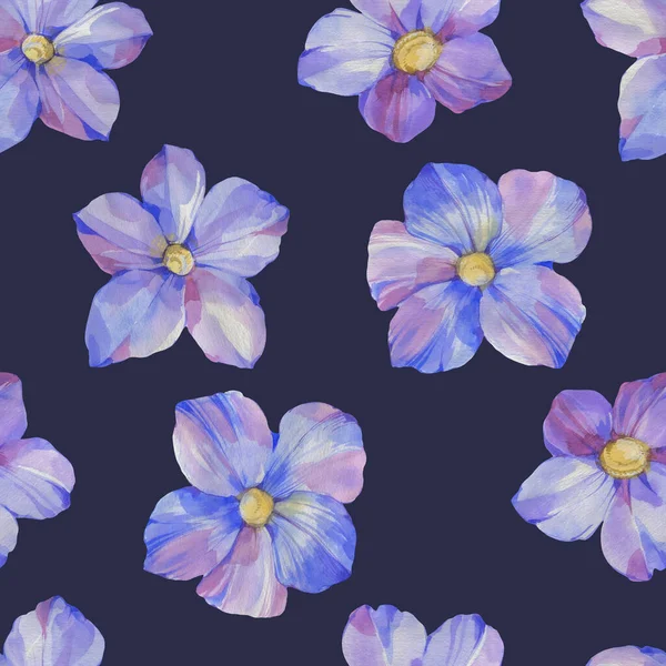 Suluboya Çiçeklerinin Kusursuz Botanik Süsü Mavi Arka Planda Soyut Çiçek — Stok fotoğraf