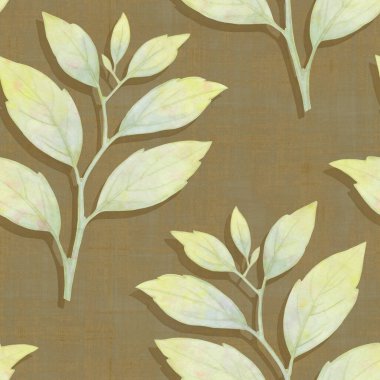 Yapraklı soyut dal izleri tekrar eden kusursuz desenleri harmanlıyor. Suluboya desenli dijital el çizimi. Karışık medya sanatı. Tekstil dekorasyonu ve tasarım ve hatıra defteri için sonsuz motif