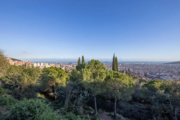 Vue Sur Ville Barcelone Depuis Montagne Par Une Journée Ensoleillée — Photo