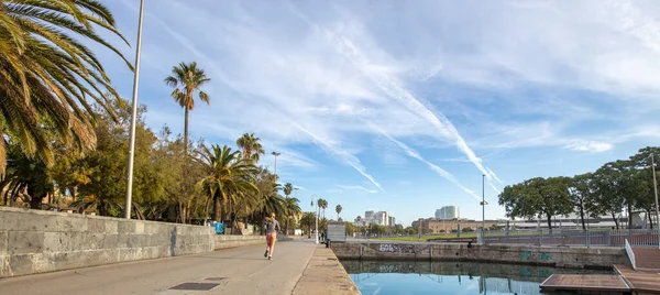 Barcellona Spagna Dicembre 2021 Atleta Corre Lungo Lungomare Barcellona — Foto Stock