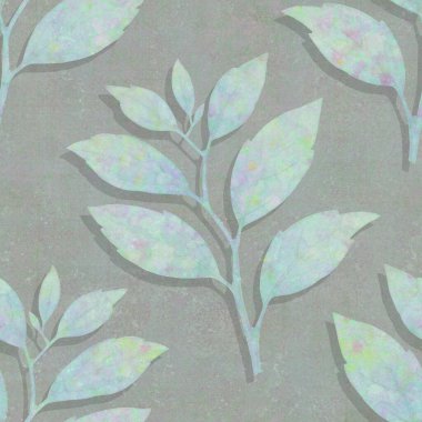 Yapraklı soyut dal izleri tekrar eden kusursuz desenleri harmanlıyor. Suluboya desenli dijital el çizimi. Karışık medya sanatı. Tekstil dekorasyonu ve tasarım ve hatıra defteri için sonsuz motif