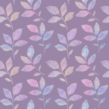 Parlak bir arka planda yeşil yapraklar. Soyut botanik desen. Suluboya yapraklarının kusursuz süsü.