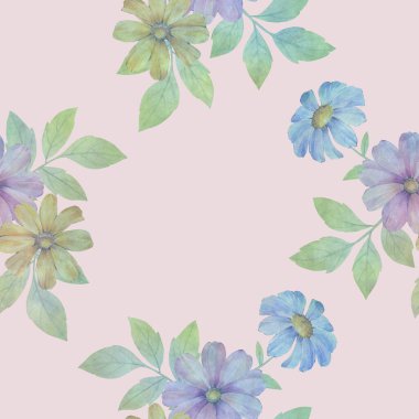 Suluboya çiçek izleri ve tekrarlanan kusursuz desenler. Suluboya desenli el çizimi çiçekler. Tekstil dekoru, duvar kağıdı, ambalaj ve tasarım için sonsuz motif