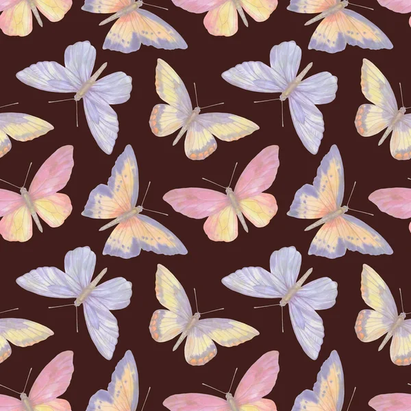 Vintage Ręcznie Rysowane Kolorowy Bezszwowy Wzór Pięknymi Pastelowymi Motylami Akwarelowymi — Zdjęcie stockowe