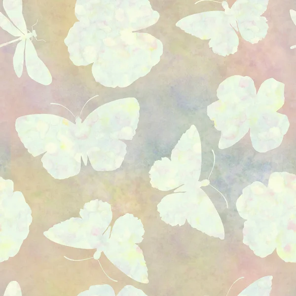 Sömlöst Mönster Med Fjärilar Och Blommor Akvarell Och Digital Illustration Royaltyfria Stockfoton