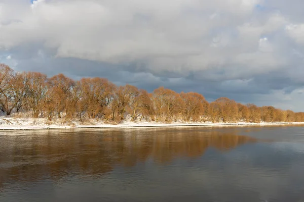 Vista Del Río Soleado Día Invierno Árboles Orillas Del Río — Foto de Stock