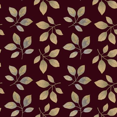 Tasarım için suluboya yaprakların raster dokusu. Tekstil, ambalaj kağıdı, hatıra defteri ve duvar kağıtları için kusursuz bir desen içinde toplanmış hassas yeşil yapraklar..