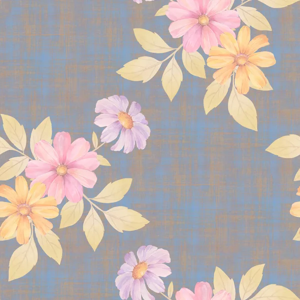 Watercolor Flower Prints Leaves Repeating Seamless Pattern Digital Hand Drawn — Stock Photo, Image