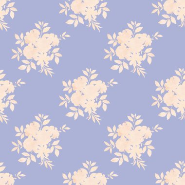 Kusursuz botanik desen, bir buket çiçeğin silueti. Çiçeklerin suluboya dokusu tasarım için siluet, narin çiçeklerle hazırlanmış dikişsiz arkaplan.