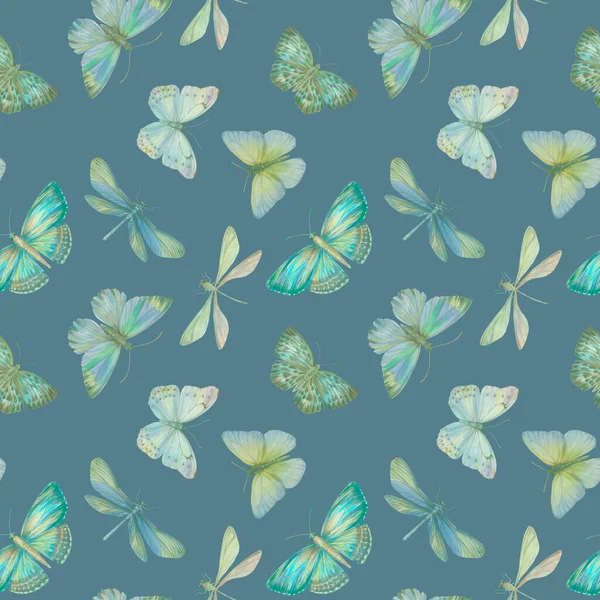 数字处理无缝植物学模式 动物主义设计的栅格纹理 精美的水彩蝴蝶 以无缝图案收集设计 — 图库照片