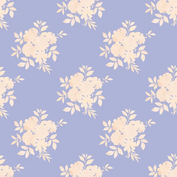 Sömlös Botanisk Mönster Siluett Bukett Blommor Akvarell Konsistens Blommor Silhuett — Stockfoto