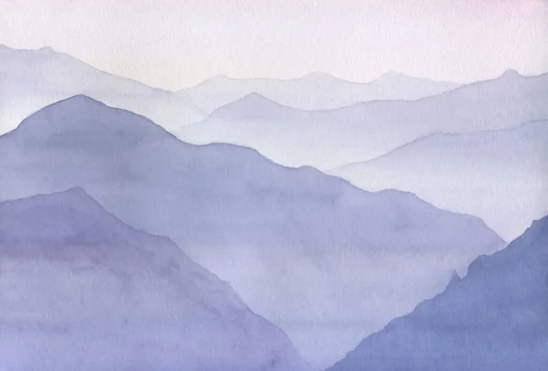 Abstrakcyjna Ilustracja Akwareli Akwarelowe Tło Górskie Narysowane Pędzlem Niebieskie Farby — Zdjęcie stockowe