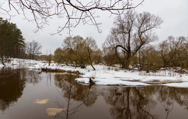 Frühlingslandschaft Fluss Frühjahr Tauwetter Ist Ein Fieser Tag — Stockfoto