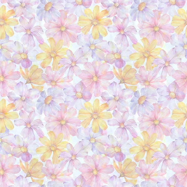 Bezszwowa Ozdoba Botaniczna Akwarelowych Kwiatów Przetwarzana Cyfrowo Abstrakcyjny Wzór Kwiatowy — Zdjęcie stockowe