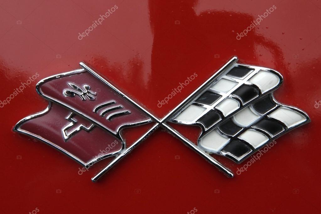 Close up of antique logo chevrolet corvette car