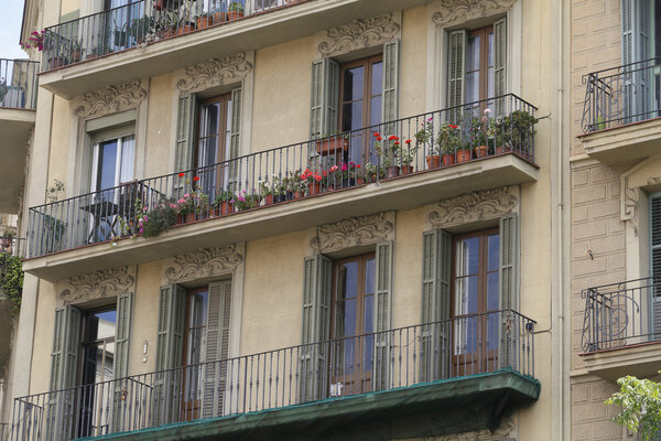 Facade of an apartment building in barcelona, spain