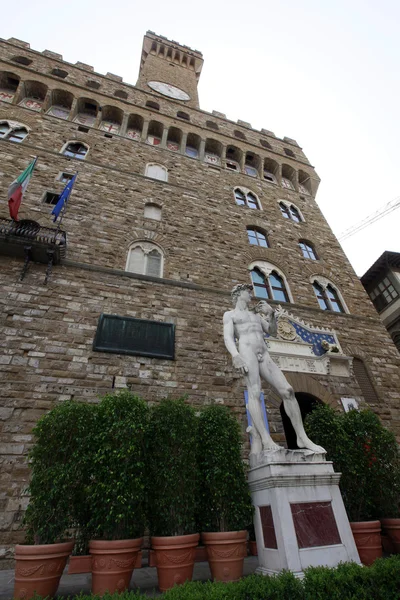 Estatua David Miguel Ángel Frente Palazzo Vecchio Firenze Italia —  Fotos de Stock