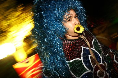 Olinda, Pernambuco, Brezilya. Mayıs 04, 2006, Brezilya Karnavalı. Popüler Kültür, Maracatu Müzik Buluşması ve Pernambuco 'nun tipik dansı.