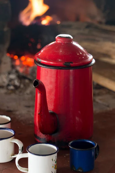 Koffie Pot Houtkachel Traditionele Gewoonte Van Braziliaanse Landelijke Cultuur — Stockfoto