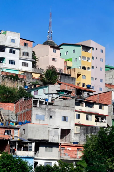 Tepenin Yamaçlarındaki Evler Brezilya Nın Büyük Şehirlerinin Tipik Varoşları Sao — Stok fotoğraf
